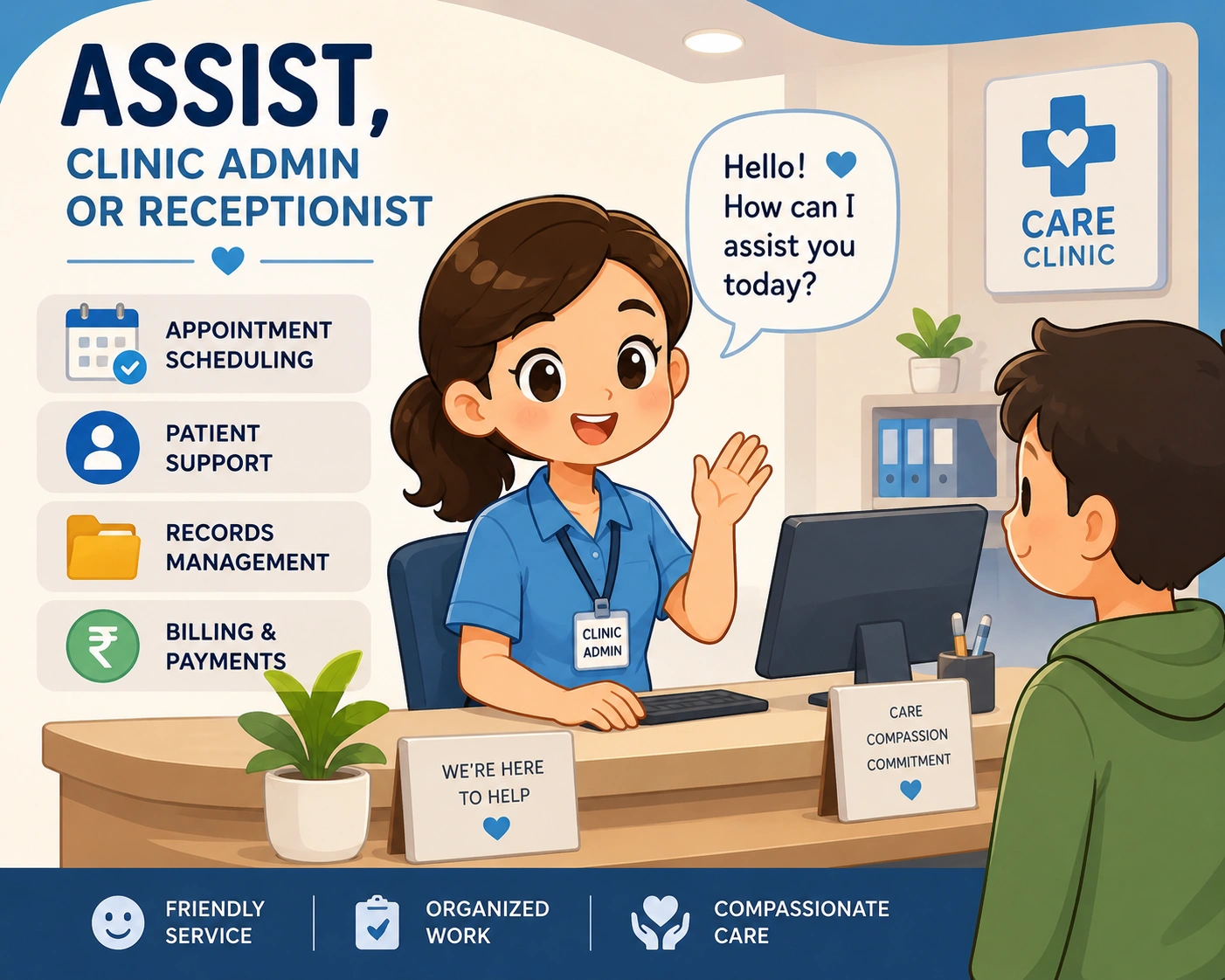 Clinic assistant managing online appointments